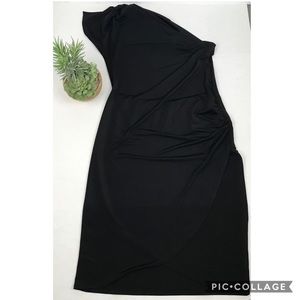 Oltre Black One Shoulder Midi Dress Sz M